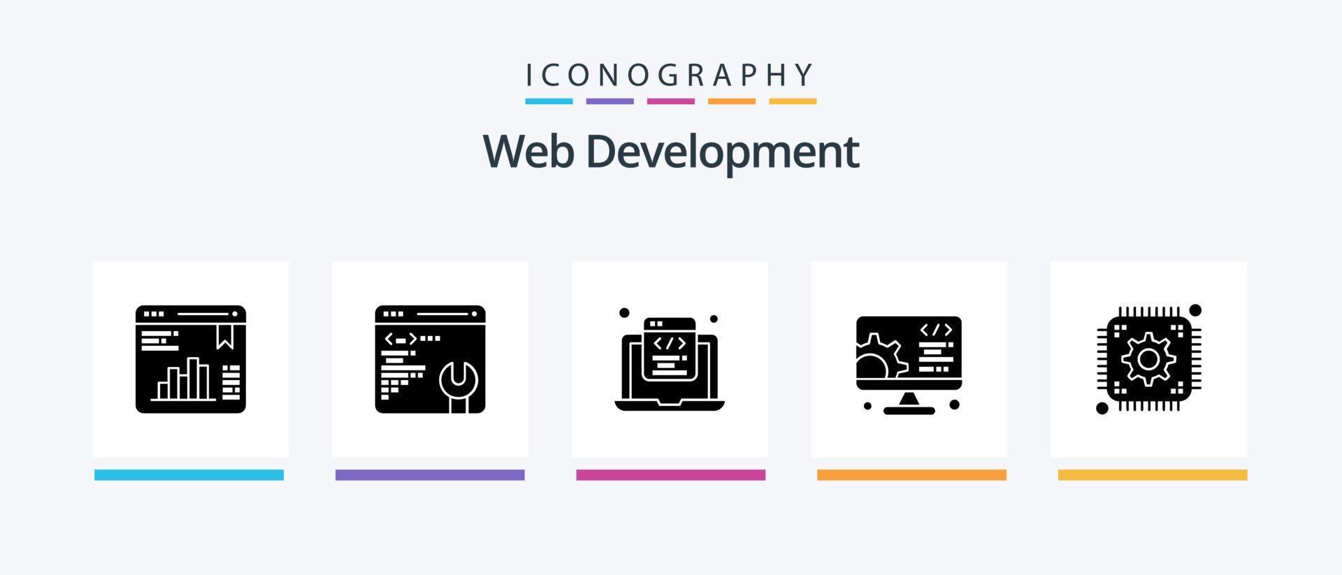Web Development Glyph 5 Icon Pack Including setting. web. html. setting. development. Creative Icons Design vector