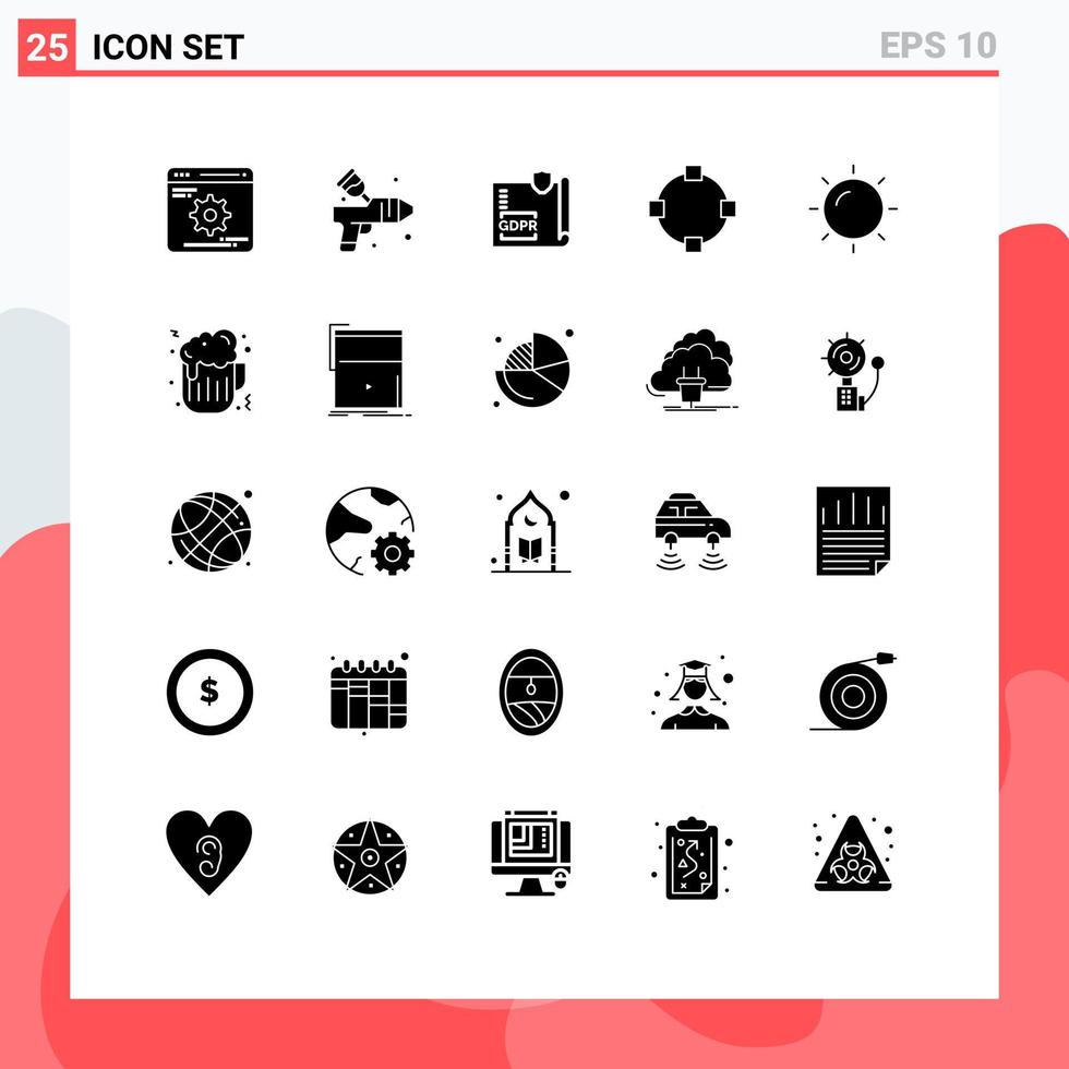 Set of 25 Modern UI Icons Symbols Signs for summer points document path protection Editable Vector Design Elements