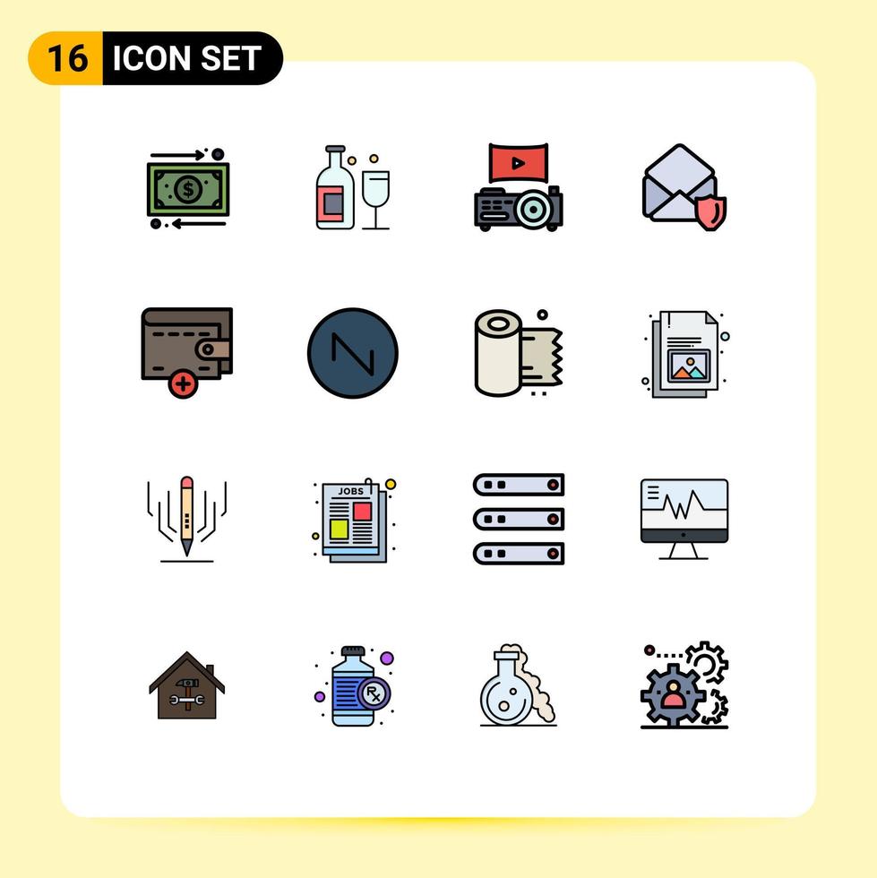 16 Creative Icons Modern Signs and Symbols of wallet money cinema security mail Editable Creative Vector Design Elements