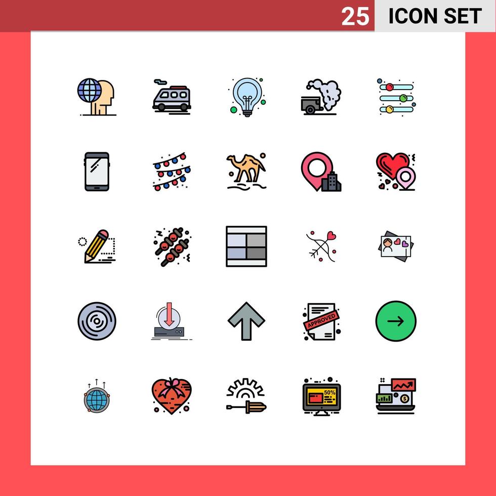 Filled line Flat Color Pack of 25 Universal Symbols of configuration garbage bulb environment web Editable Vector Design Elements