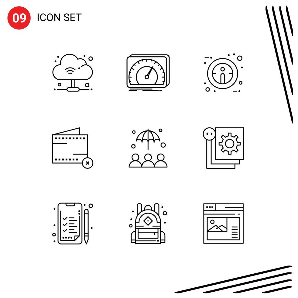 Editable Vector Line Pack of 9 Simple Outlines of protection no info money commerce Editable Vector Design Elements