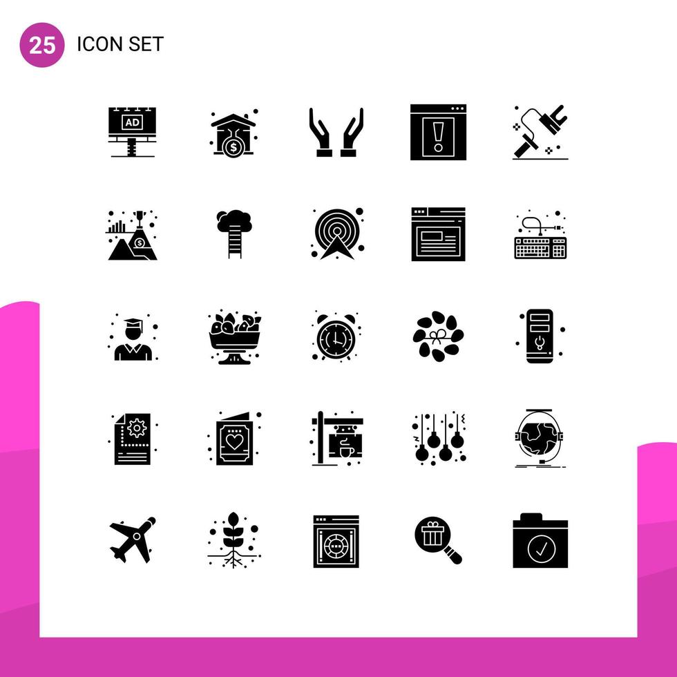 Group of 25 Modern Solid Glyphs Set for painting web loanhome web contact Editable Vector Design Elements