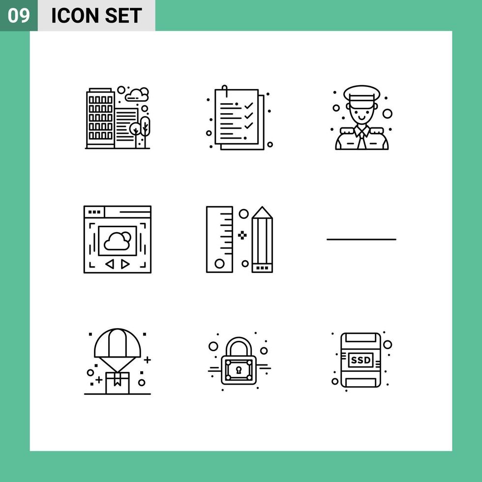 Stock Vector Icon Pack of 9 Line Signs and Symbols for pencil design avatar coding website Editable Vector Design Elements