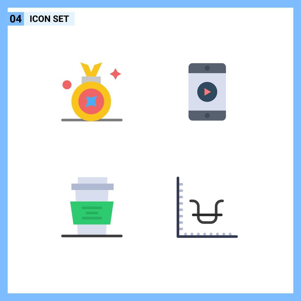 Editable Vector Line Pack of 4 Simple Flat Icons of award cafe badge video cup Editable Vector Design Elements