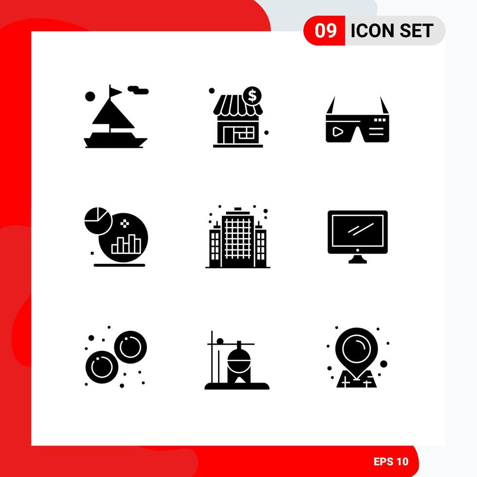 Mobile Interface Solid Glyph Set of 9 Pictograms of estate marketing computing grown analysis Editable Vector Design Elements