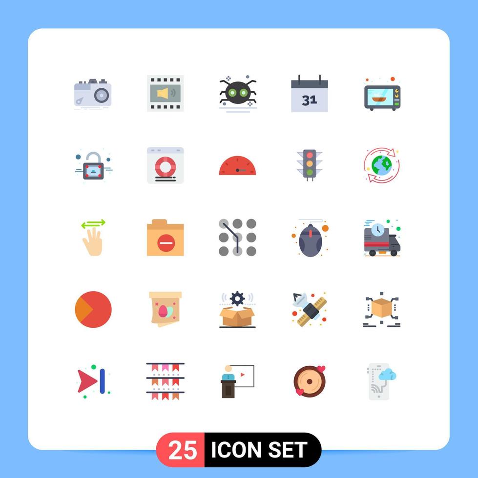 25 User Interface Flat Color Pack of modern Signs and Symbols of event calendar speaker spooky scary Editable Vector Design Elements
