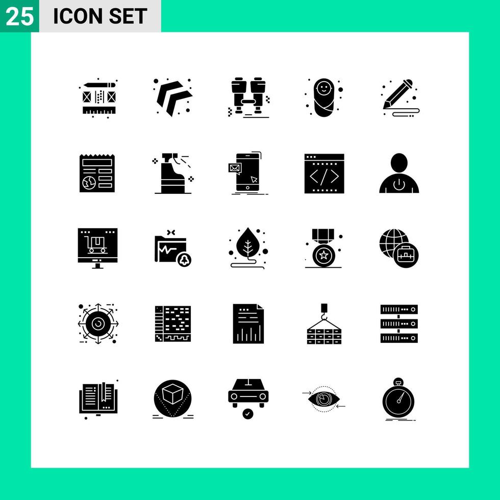 25 Solid Glyph concept for Websites Mobile and Apps pencil arts explore art children Editable Vector Design Elements