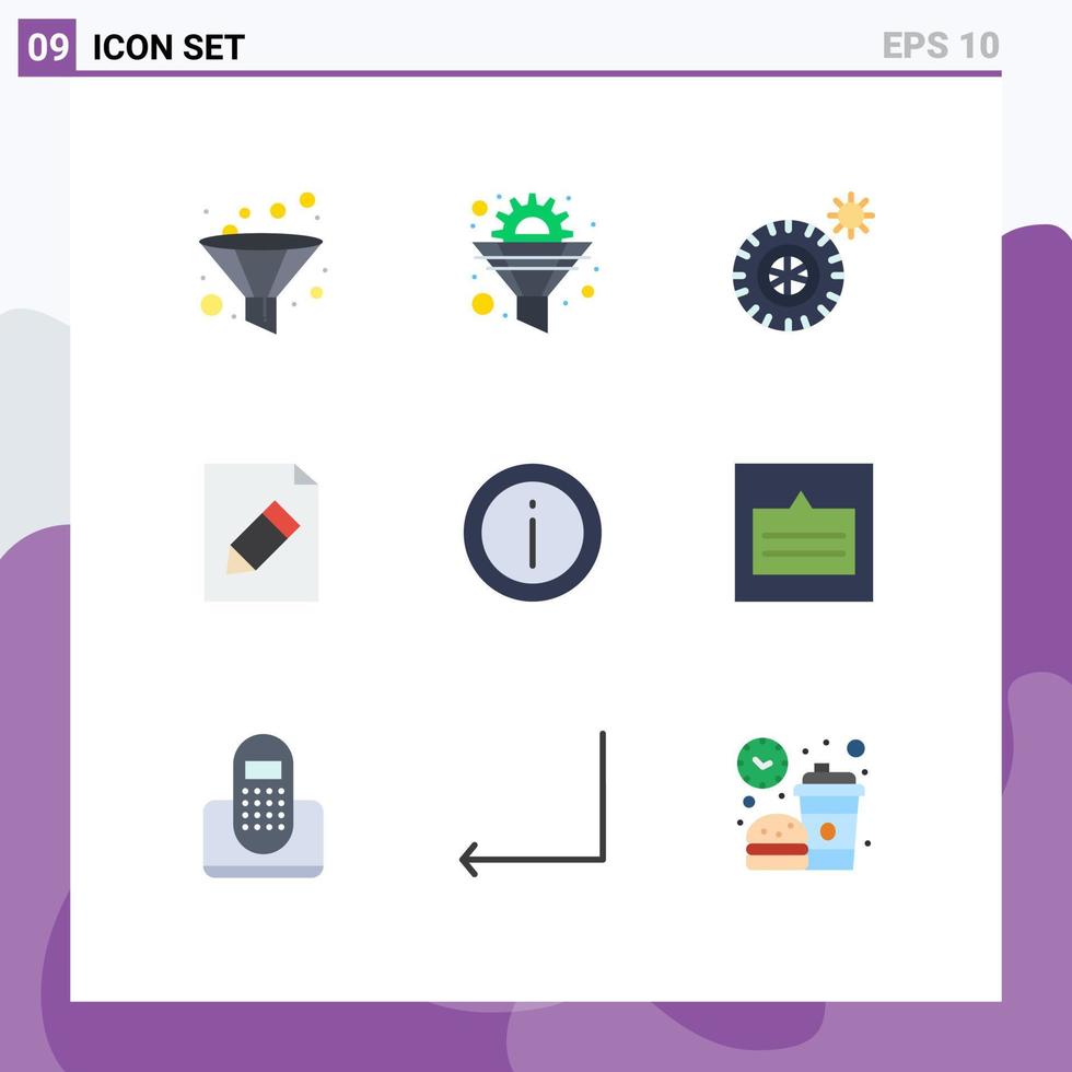 User Interface Pack of 9 Basic Flat Colors of sign info summer help edit Editable Vector Design Elements