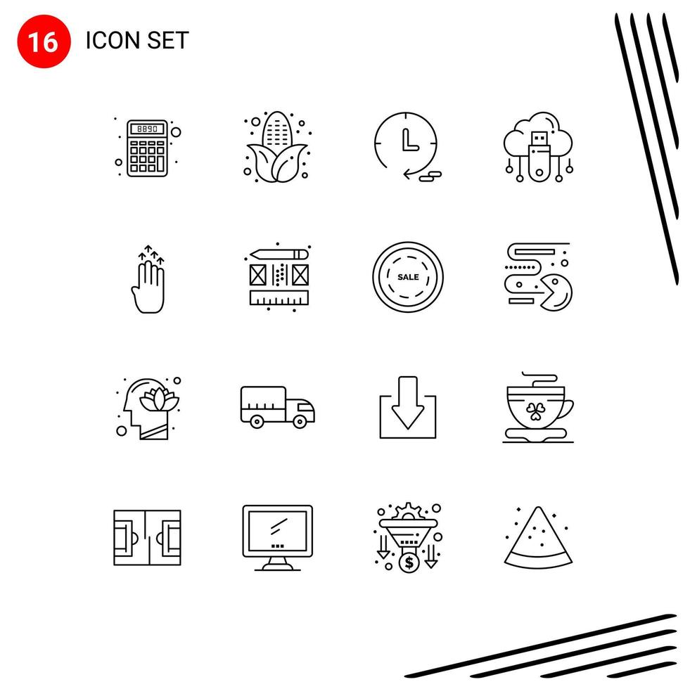 Modern Set of 16 Outlines and symbols such as gesture finger time store online Editable Vector Design Elements