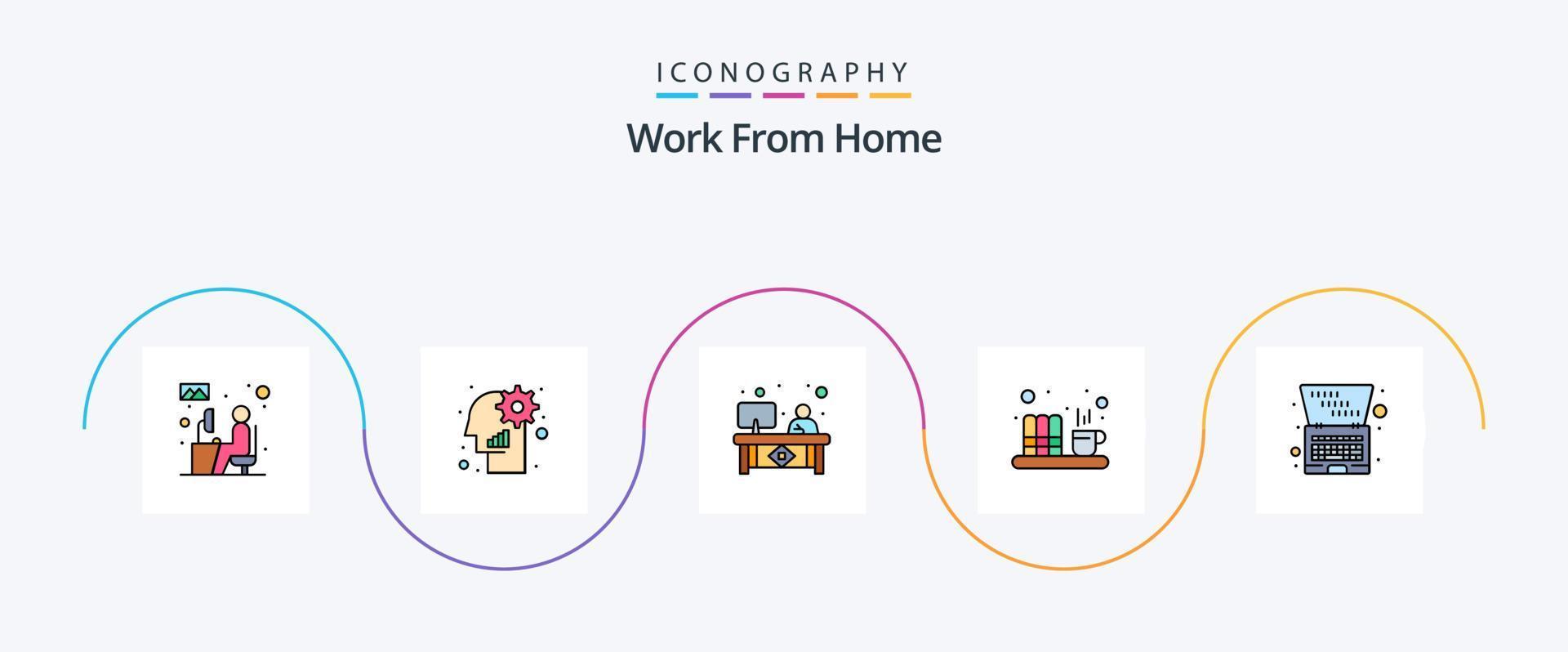 el trabajo desde la línea de inicio llenó el paquete de iconos planos 5 que incluye el archivo. café. entorno. monitor. lugar de trabajo vector