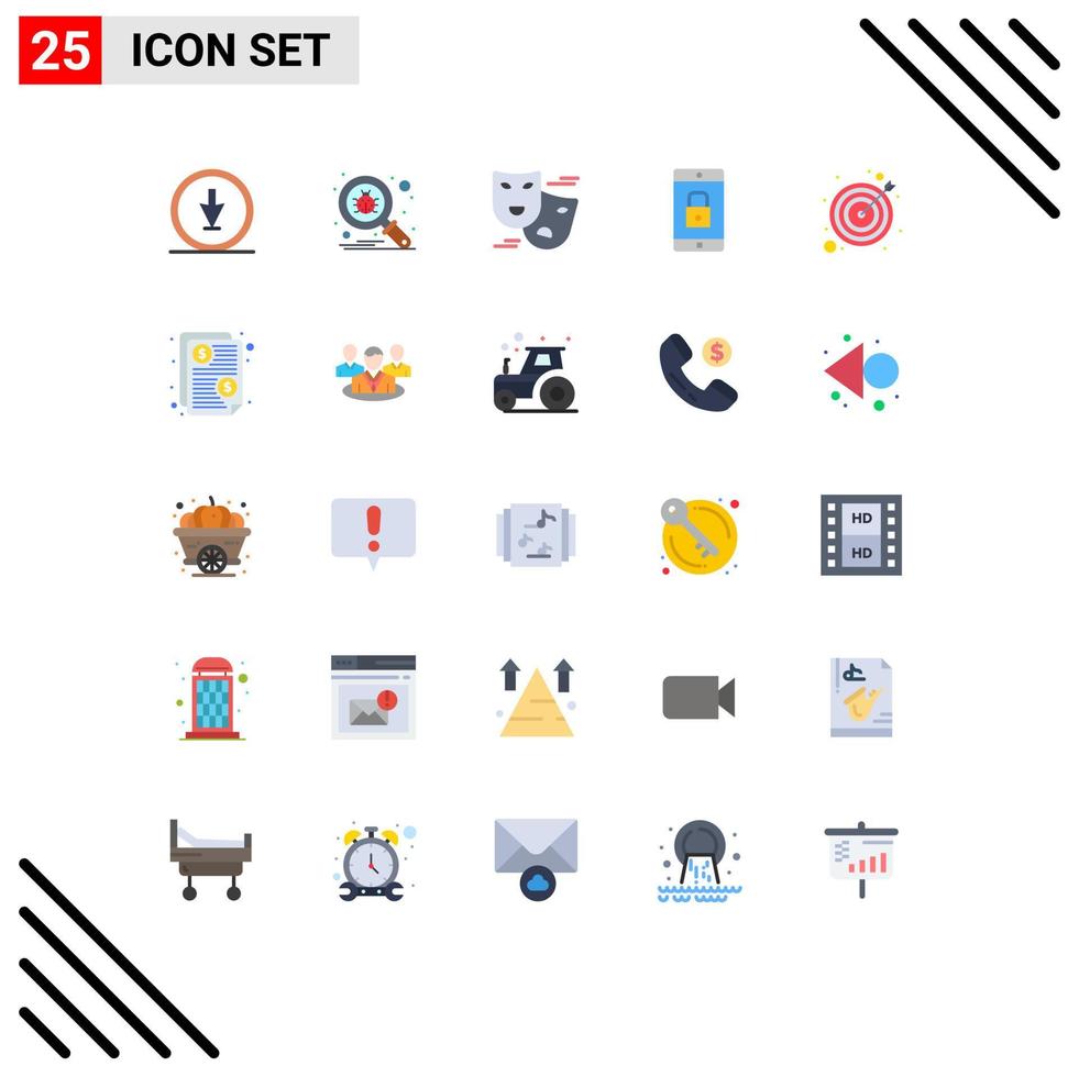 Group of 25 Flat Colors Signs and Symbols for mobile application lock application protect lock masks Editable Vector Design Elements