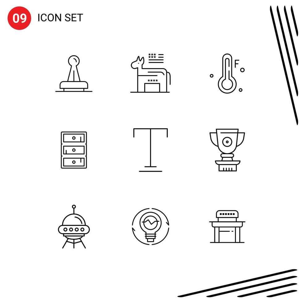 Set of 9 Vector Outlines on Grid for cupboard cabinet american safe temperature Editable Vector Design Elements