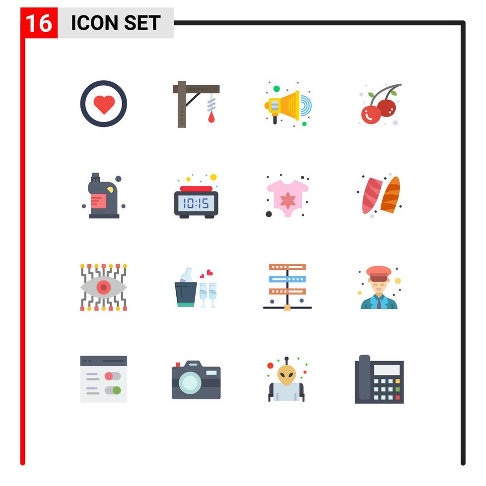 Set of 16 Modern UI Icons Symbols Signs for cleaning cherry light fruit food Editable Pack of Creative Vector Design Elements