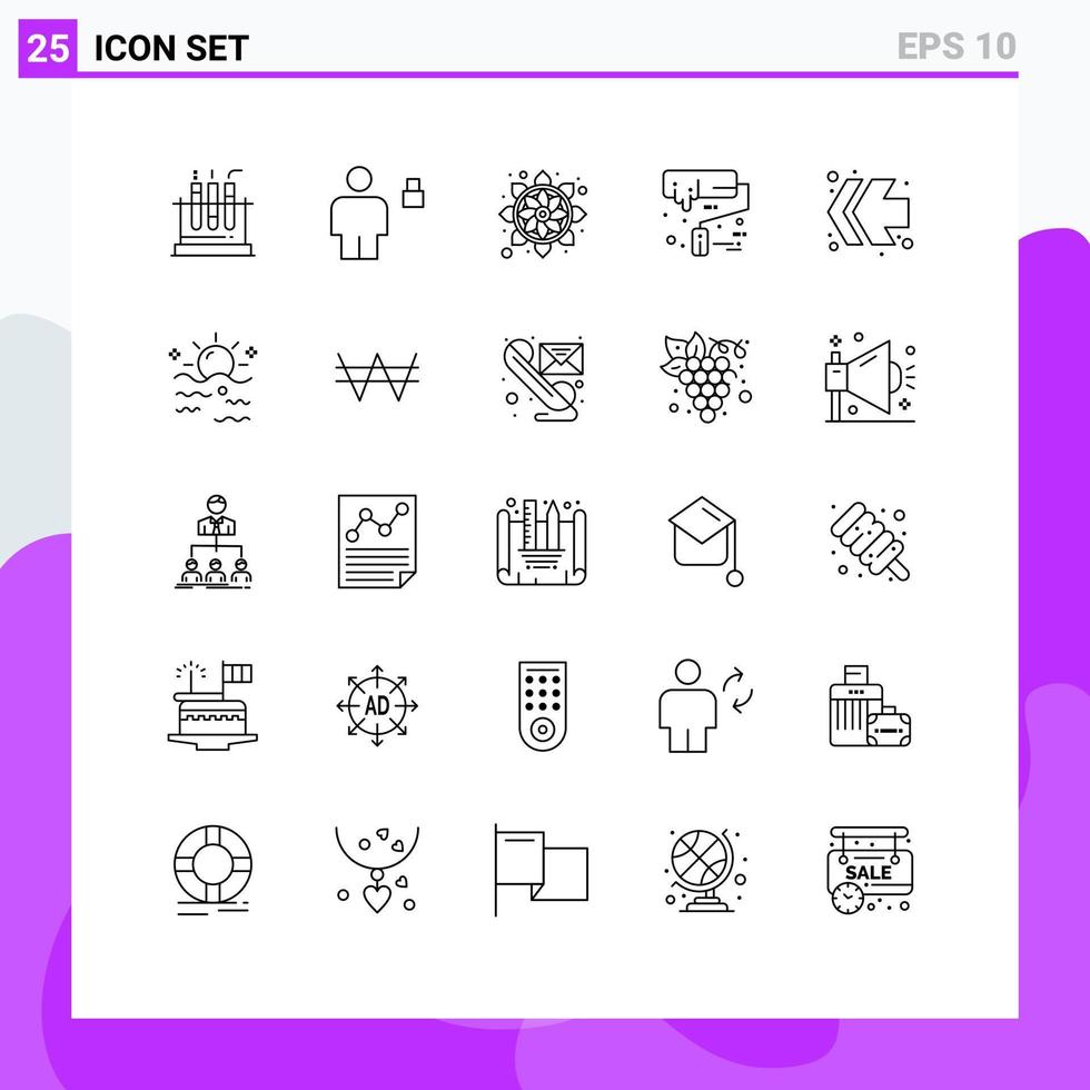 Modern Set of 25 Lines and symbols such as arrows roller padlock paint roller rangoli Editable Vector Design Elements