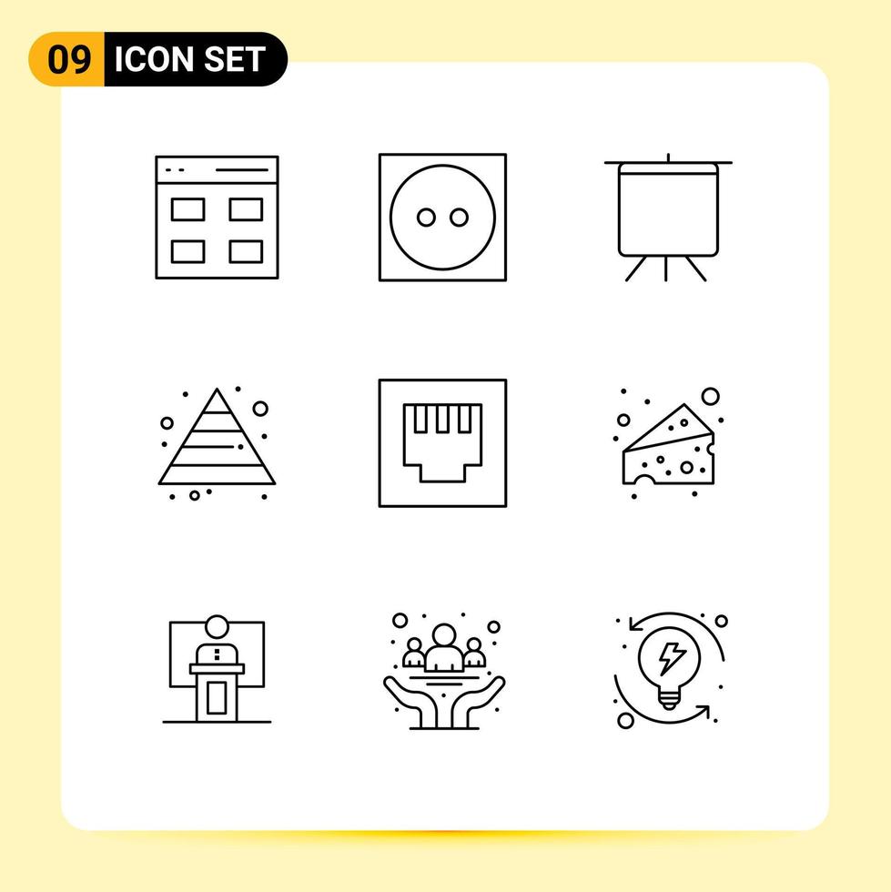 User Interface Pack of 9 Basic Outlines of food port board ethernet growth Editable Vector Design Elements