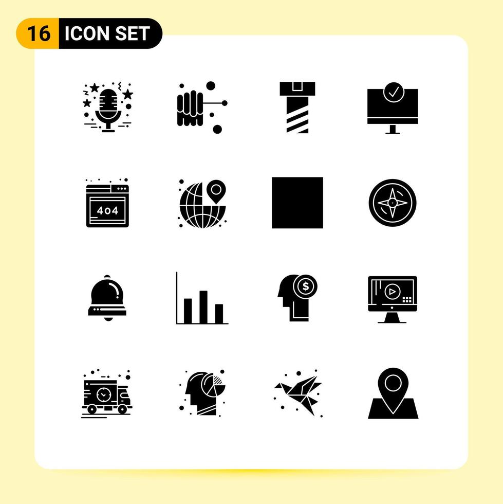 Set of 16 Commercial Solid Glyphs pack for around error nut browser gadget Editable Vector Design Elements