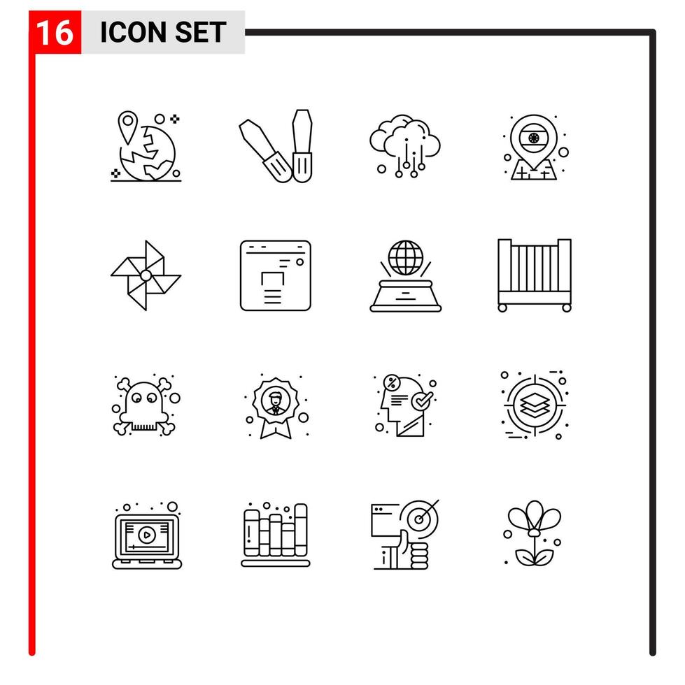 Modern Set of 16 Outlines Pictograph of business wind rain spring flag Editable Vector Design Elements
