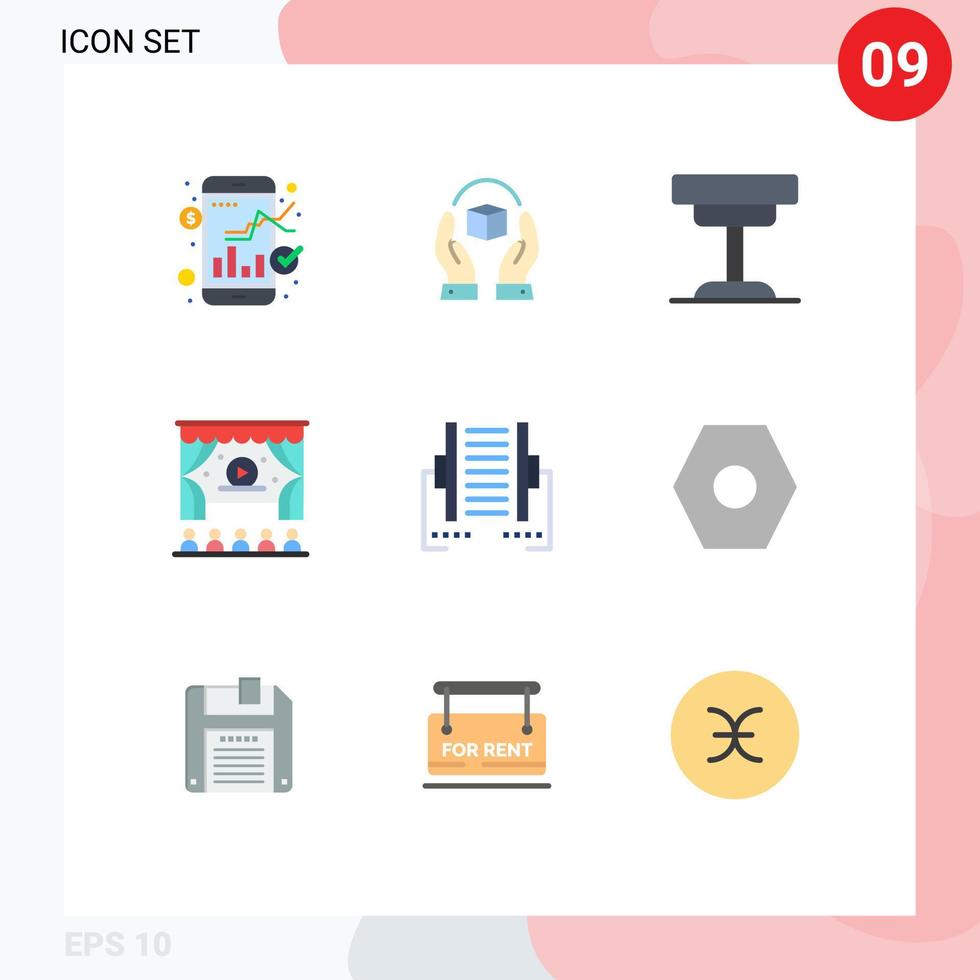 9 Universal Flat Color Signs Symbols of computer ad responsibility cinema interior Editable Vector Design Elements