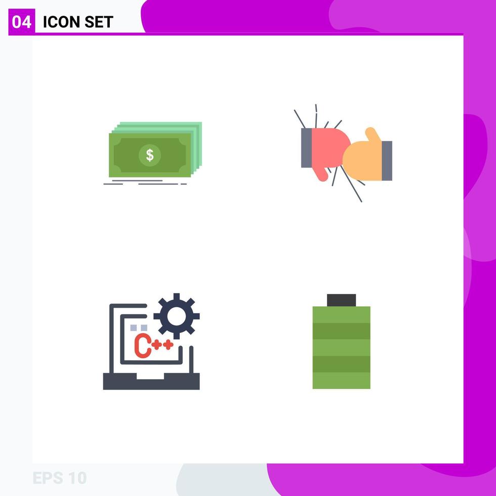 Group of 4 Modern Flat Icons Set for cash gloves funds boxing code Editable Vector Design Elements