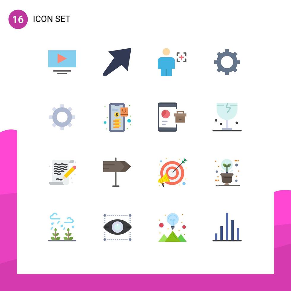 paquete de iconos de vector de stock de 16 signos y símbolos de línea para engranajes bancarios configuración de engranajes humanos paquete editable de elementos creativos de diseño de vectores