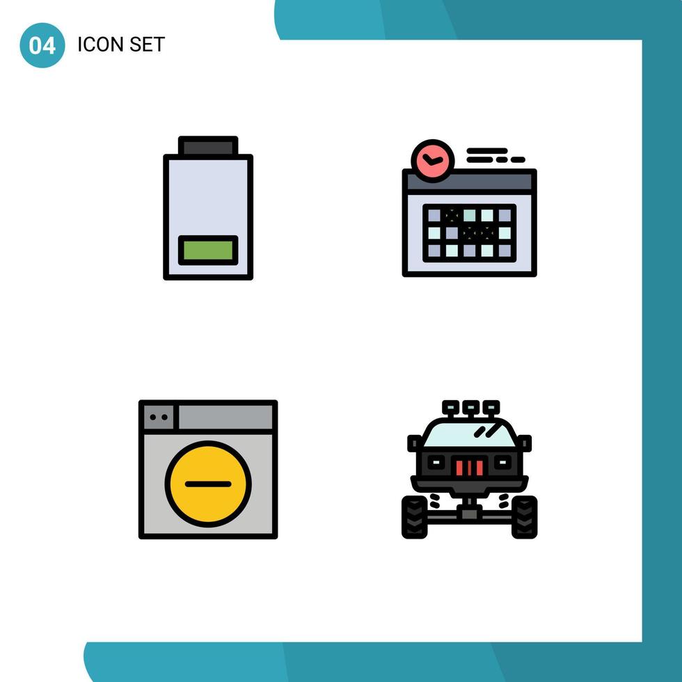Set of 4 Vector Filledline Flat Colors on Grid for battery design status clock minimize Editable Vector Design Elements