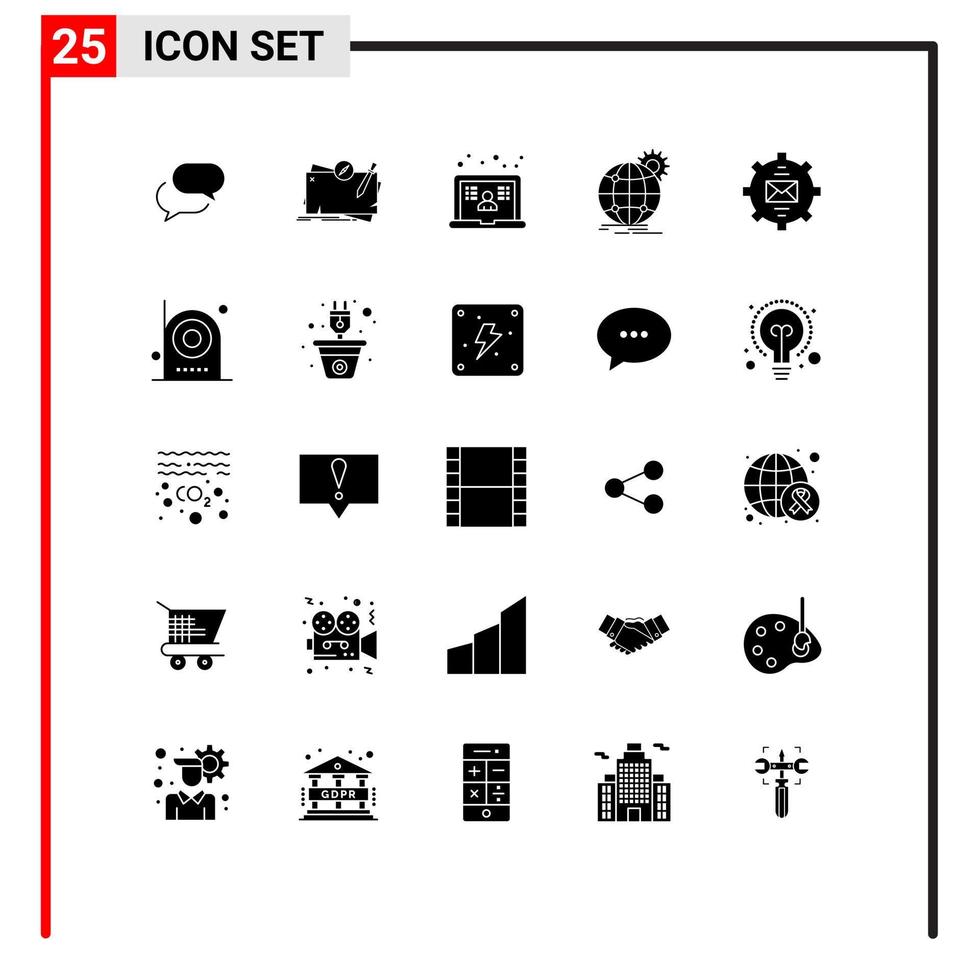 25 Thematic Vector Solid Glyphs and Editable Symbols of gear globe role business user Editable Vector Design Elements