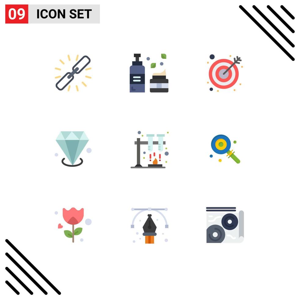 Modern Set of 9 Flat Colors and symbols such as science jewelry skincare investment diamonf Editable Vector Design Elements