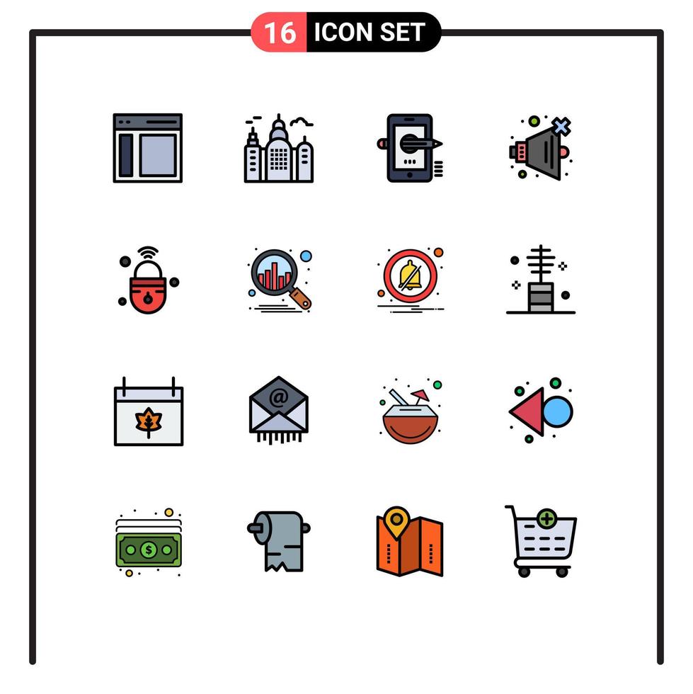 Flat Color Filled Line Pack of 16 Universal Symbols of iot volume education sound composing Editable Creative Vector Design Elements