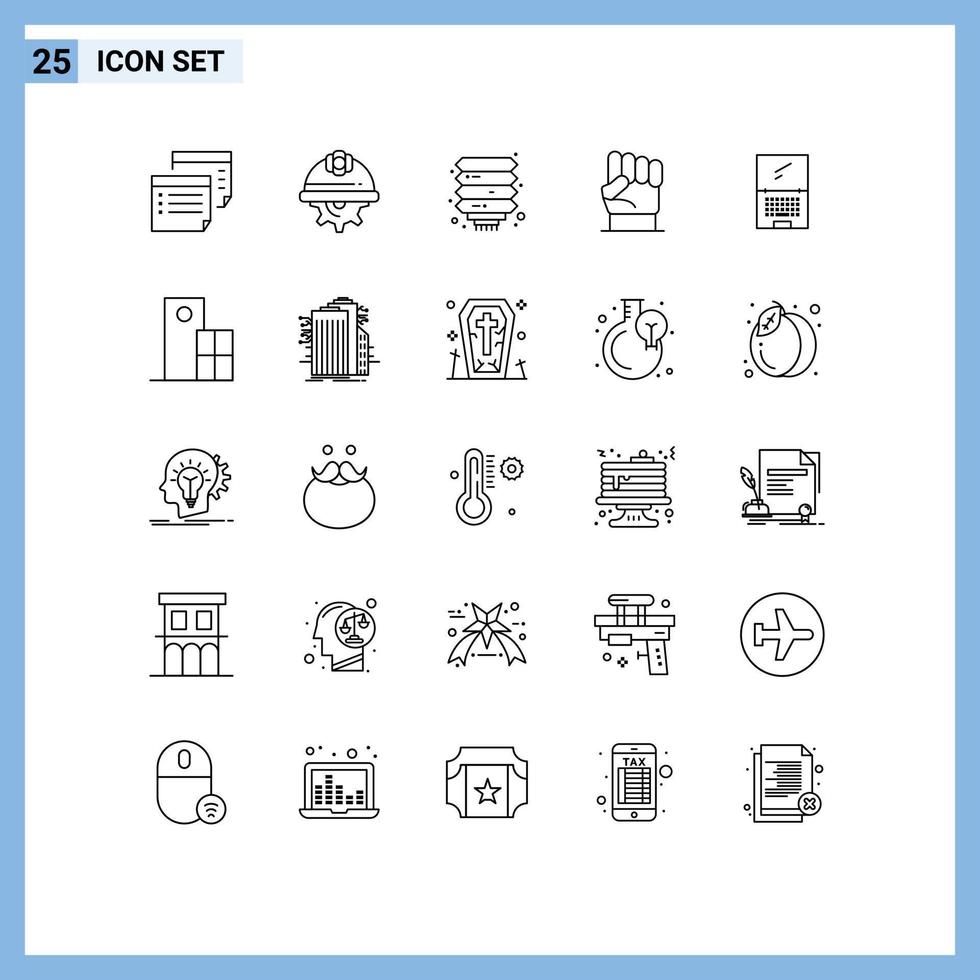 Set of 25 Vector Lines on Grid for power hand labor freedom lantern Editable Vector Design Elements