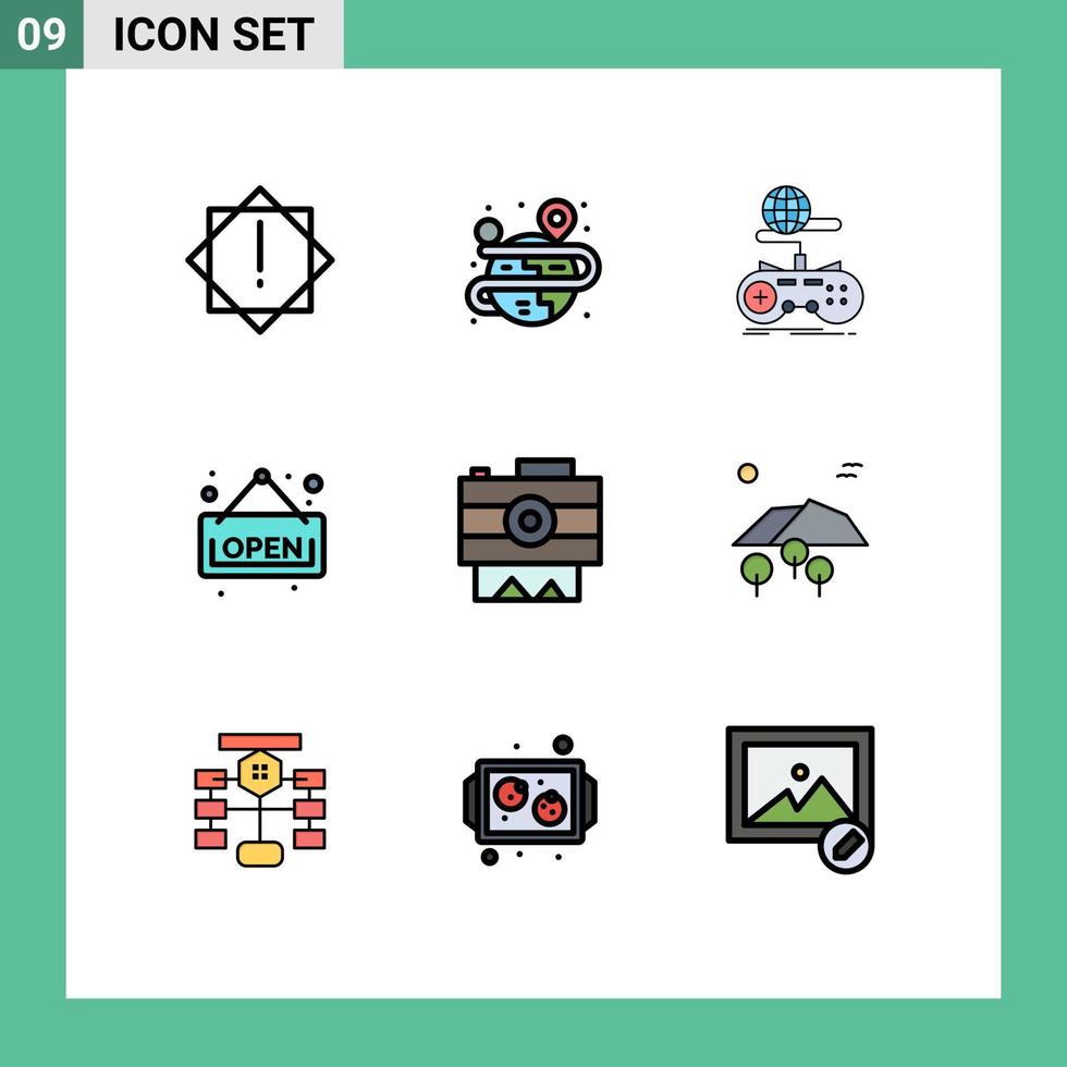 Set of 9 Modern UI Icons Symbols Signs for cam camera gaming shop open Editable Vector Design Elements