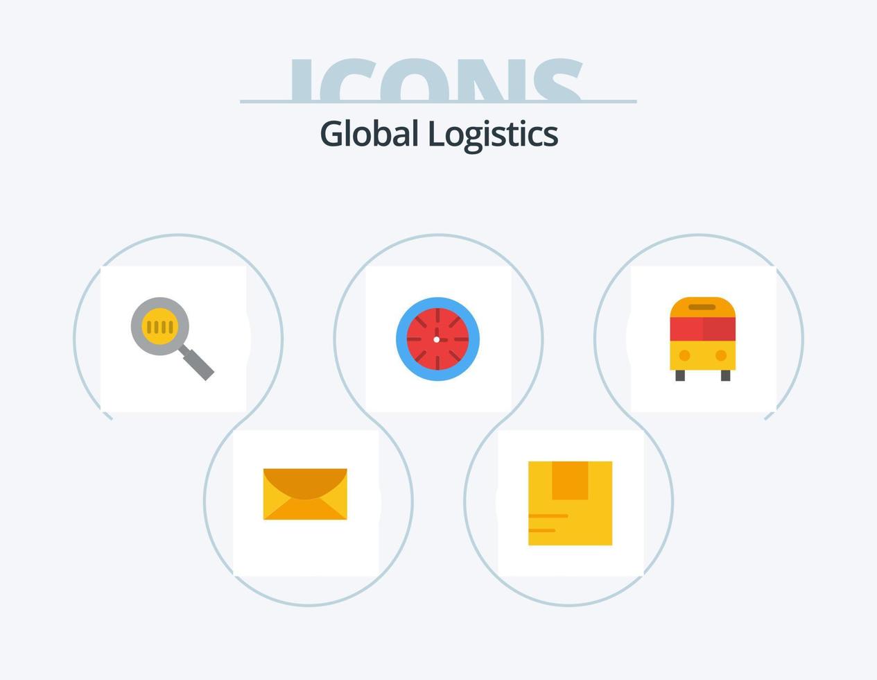 Global Logistics Flat Icon Pack 5 Icon Design. bus. global. code. clock. watch vector