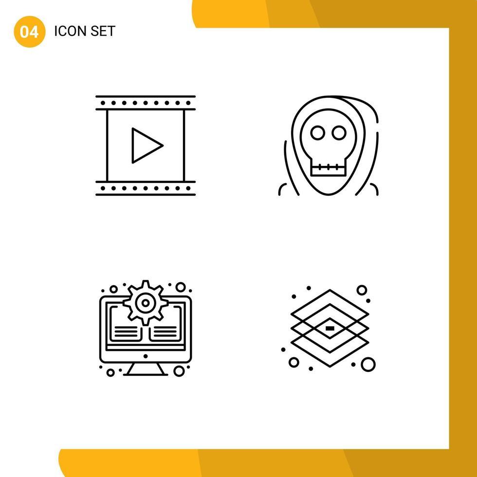 4 Universal Filledline Flat Colors Set for Web and Mobile Applications camera monster movie death monitor Editable Vector Design Elements