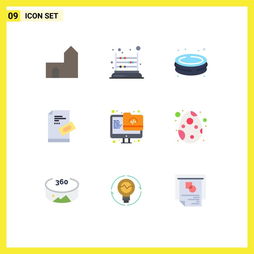 Set of 9 Commercial Flat Colors pack for pad ticket mathematics pass park Editable Vector Design Elements