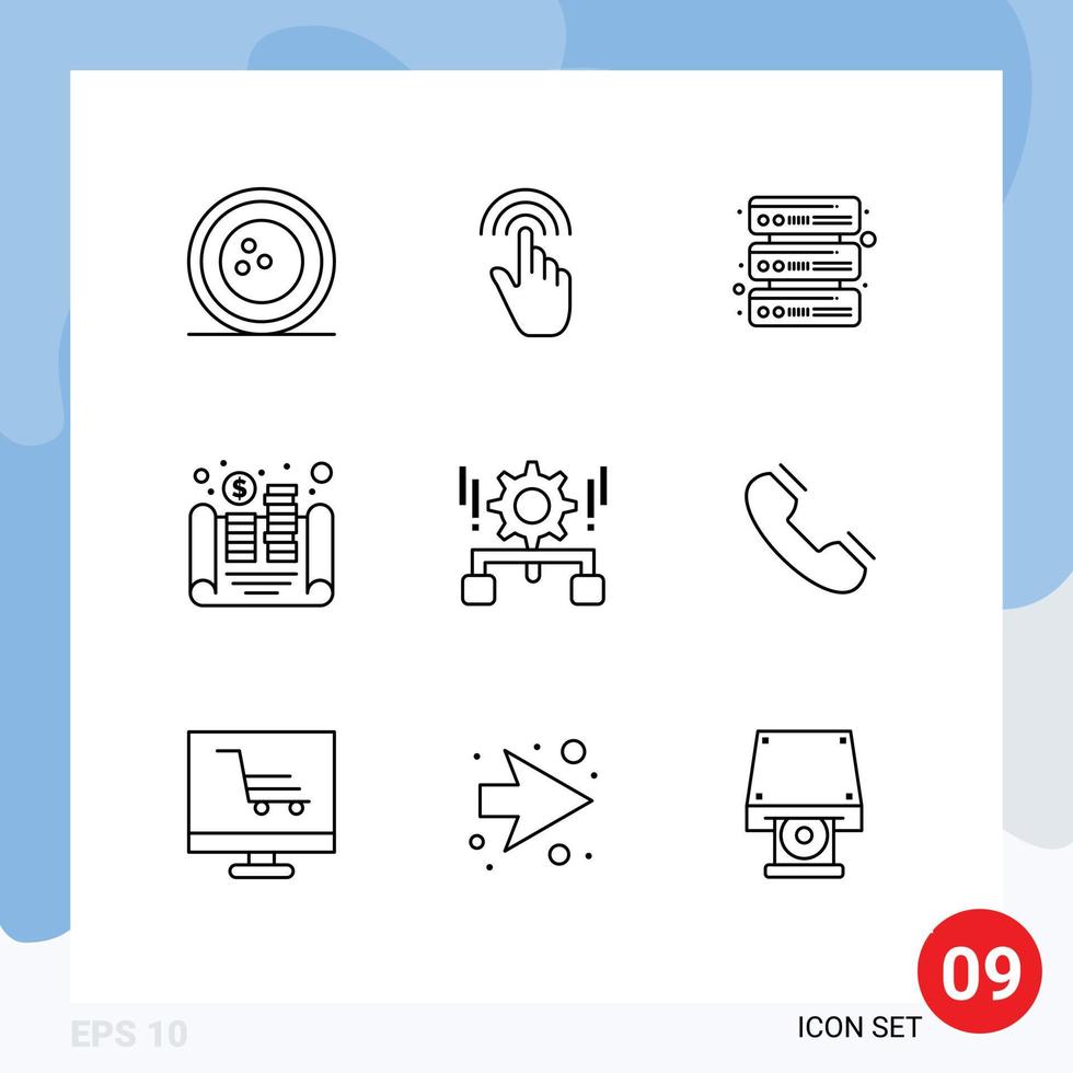 User Interface Pack of 9 Basic Outlines of configuration money interface coins network Editable Vector Design Elements