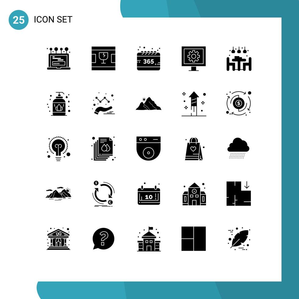 Universal Icon Symbols Group of 25 Modern Solid Glyphs of living watch all tv control Editable Vector Design Elements