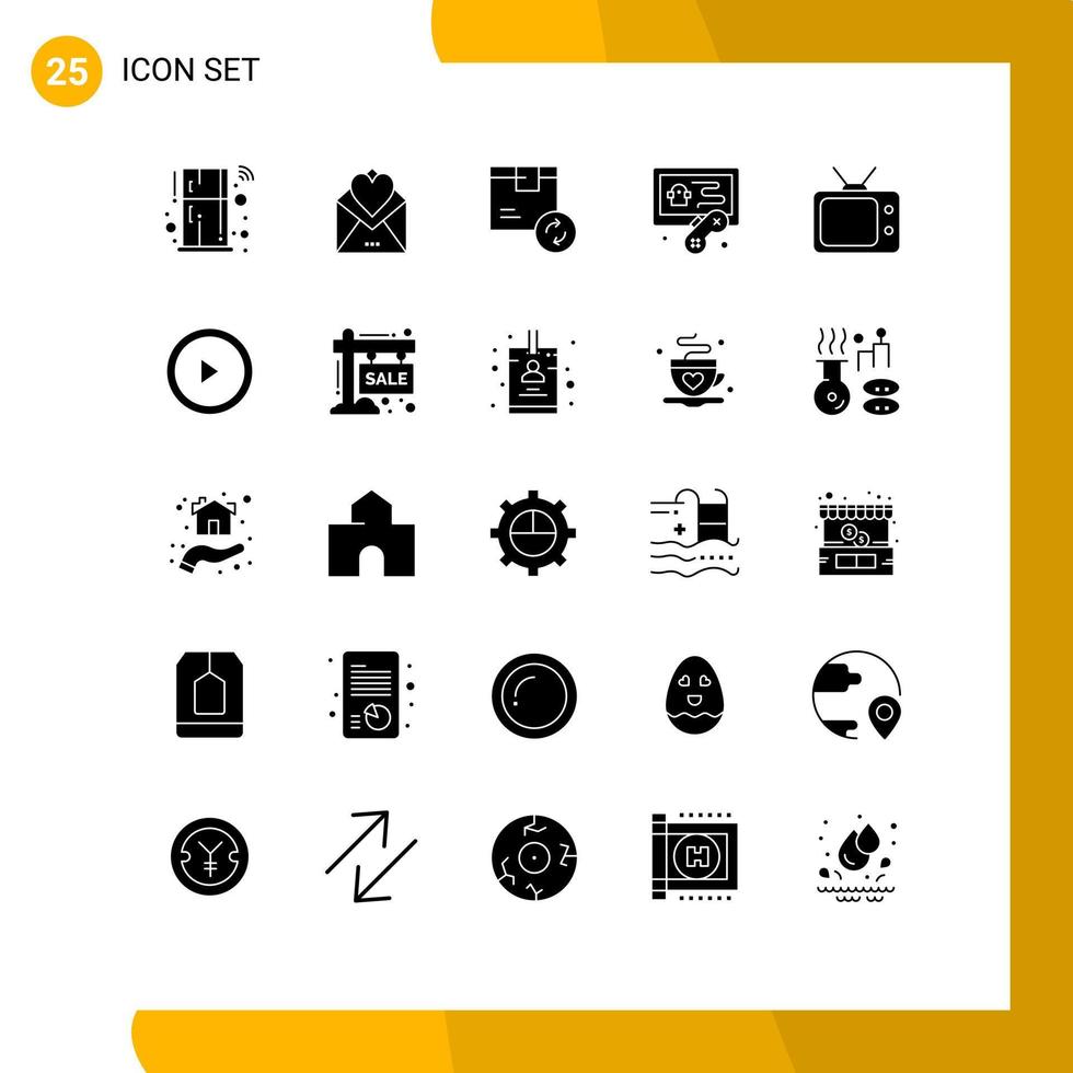 Stock Vector Icon Pack of 25 Line Signs and Symbols for television hobby love hobbies service Editable Vector Design Elements