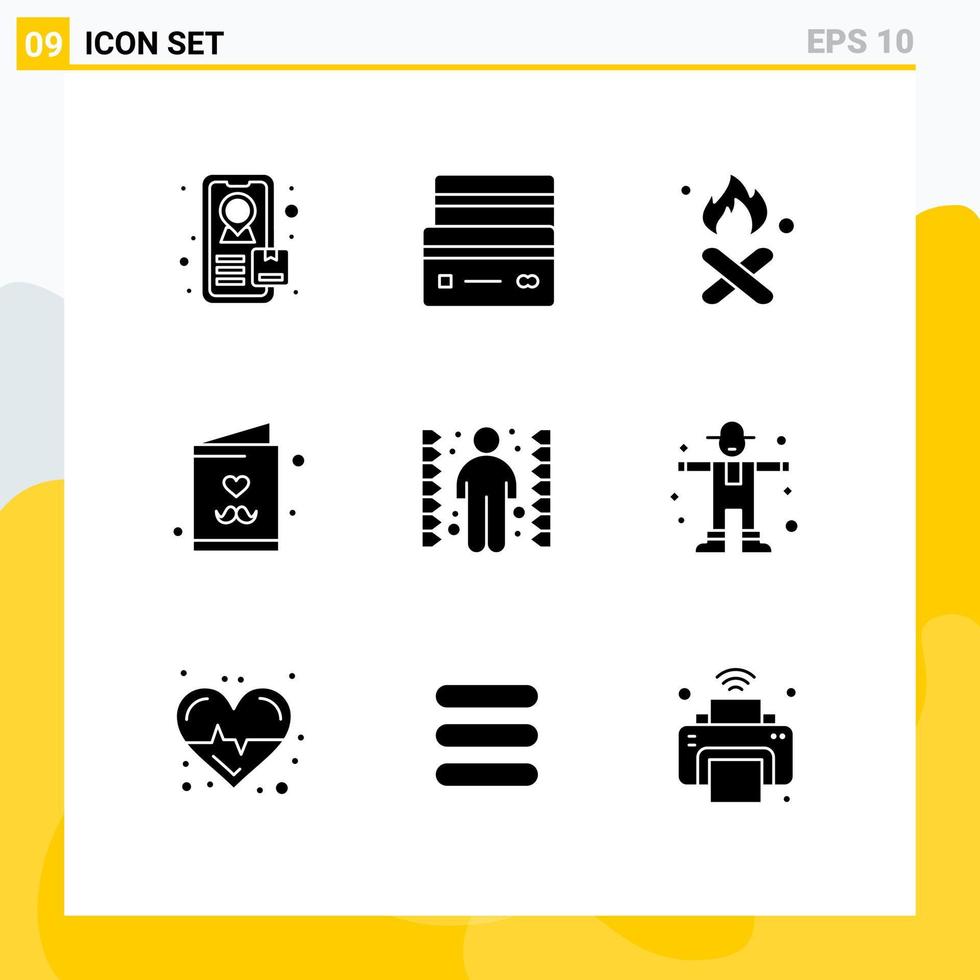 User Interface Pack of 9 Basic Solid Glyphs of maze challenge garbage card father Editable Vector Design Elements