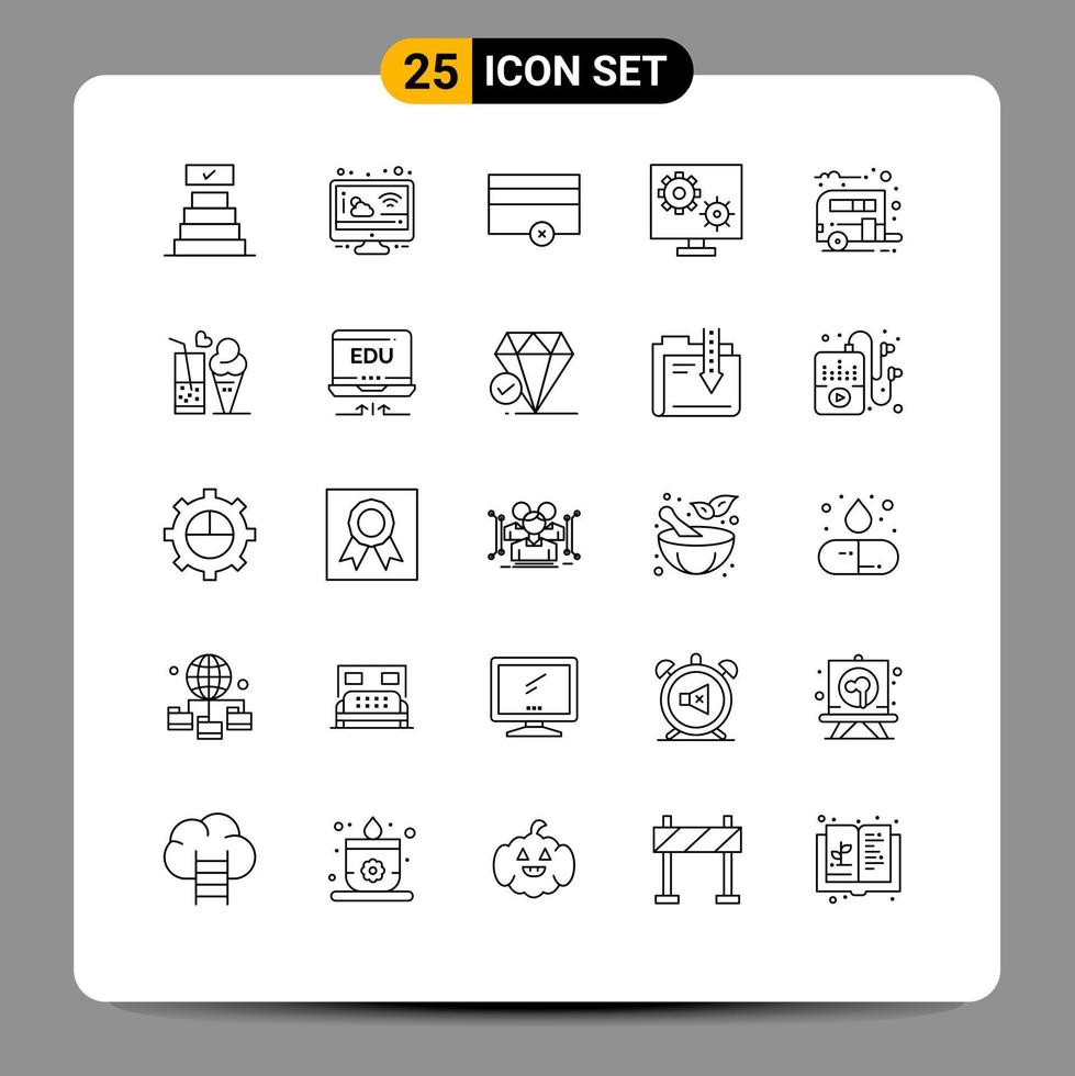 Pictogram Set of 25 Simple Lines of caravan camp money setting preference Editable Vector Design Elements