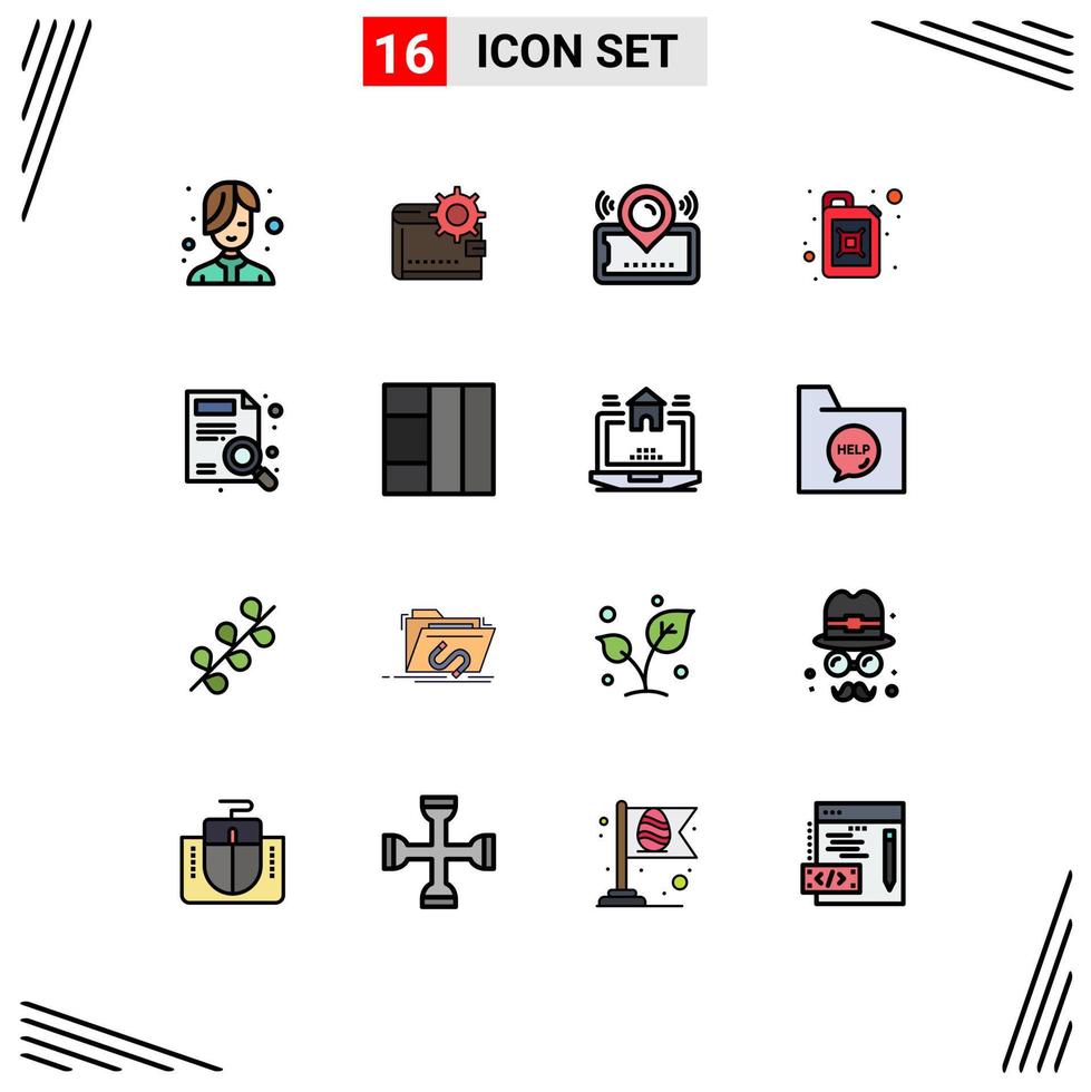 Universal Icon Symbols Group of 16 Modern Flat Color Filled Lines of gasoline cinema personal ticket pin Editable Creative Vector Design Elements