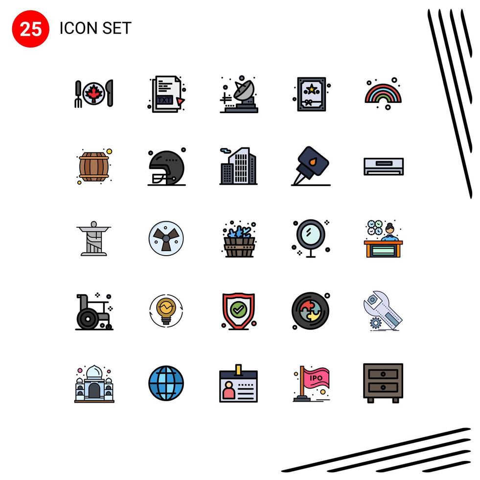 Pack of 25 Modern Filled line Flat Colors Signs and Symbols for Web Print Media such as rainbow forecast radio color box Editable Vector Design Elements