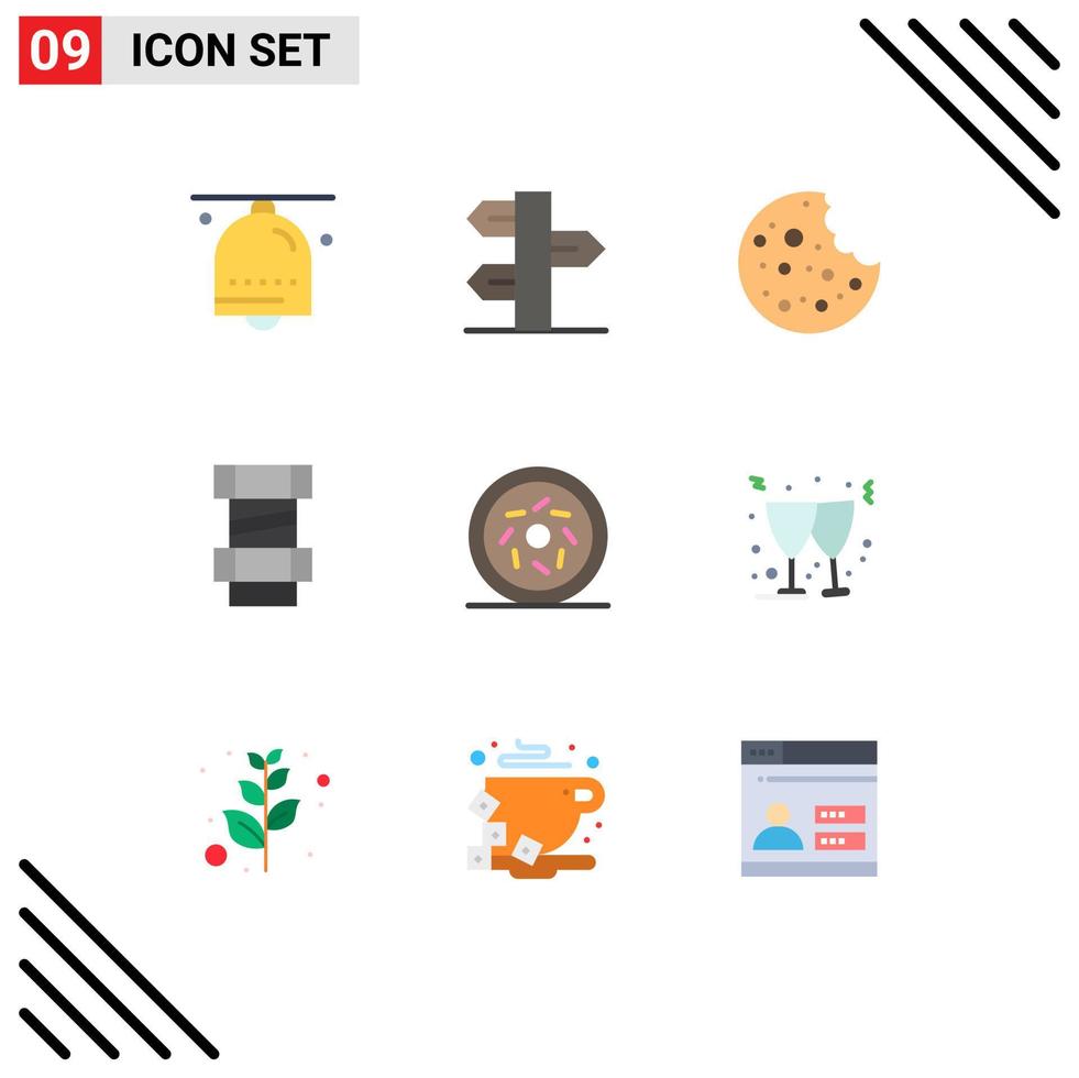 Mobile Interface Flat Color Set of 9 Pictograms of food engineering vacation construction slice Editable Vector Design Elements