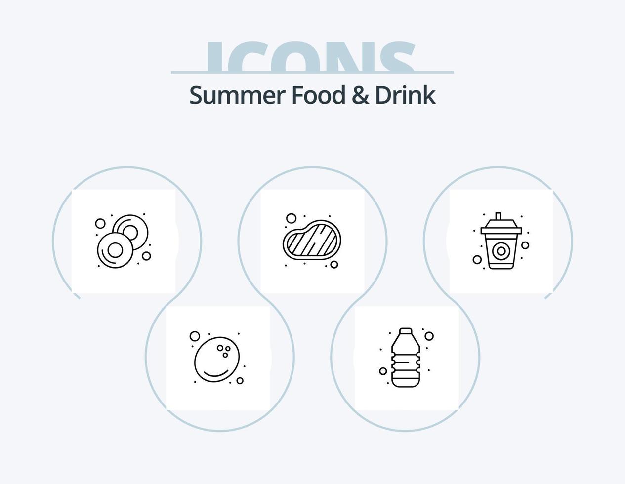 paquete de iconos de línea de comida y bebida de verano 5 diseño de iconos. merienda. rosquilla. alimento. congelado. hielo vector