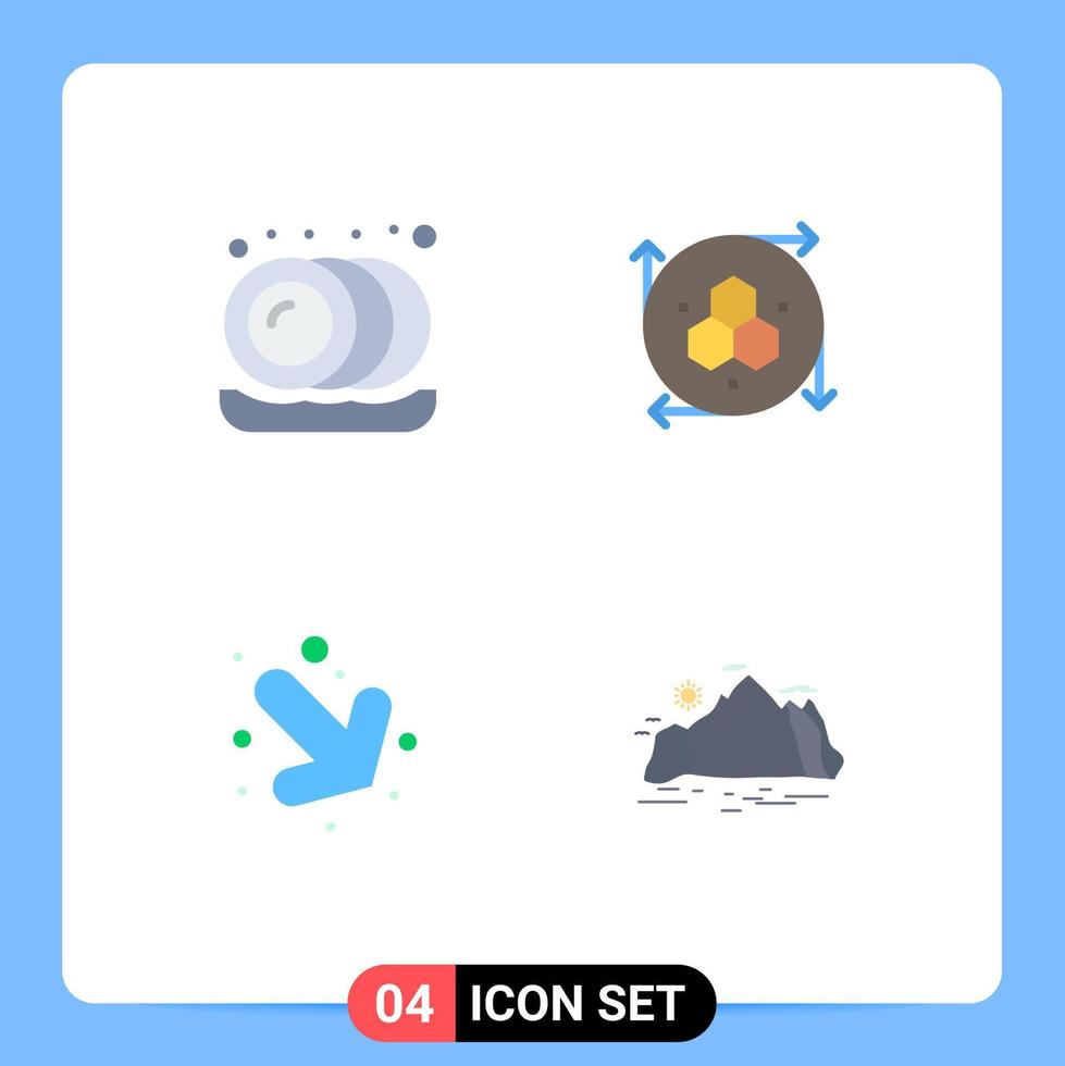 Set of 4 Vector Flat Icons on Grid for kitchen right computer graphics modeling tool hill Editable Vector Design Elements