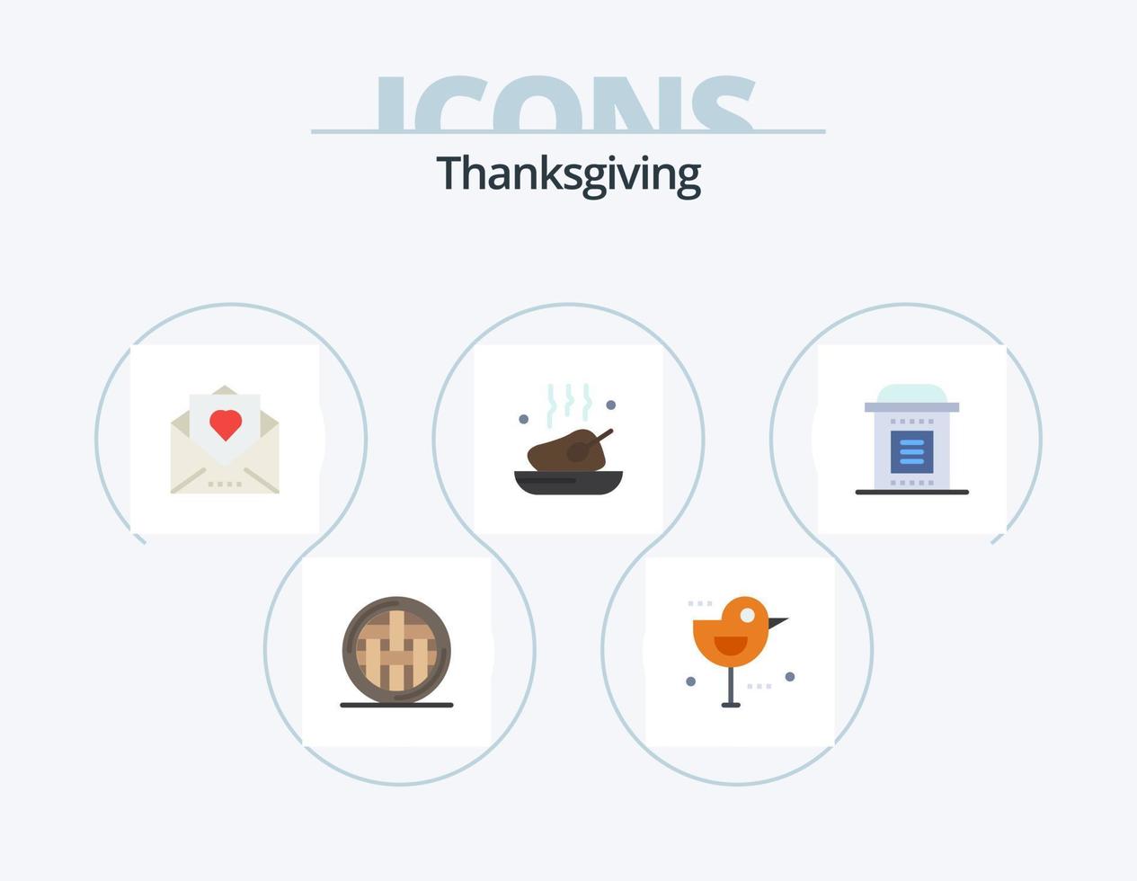 paquete de iconos planos de acción de gracias 5 diseño de iconos. comida. cena. acción de gracias. pollo. correo vector