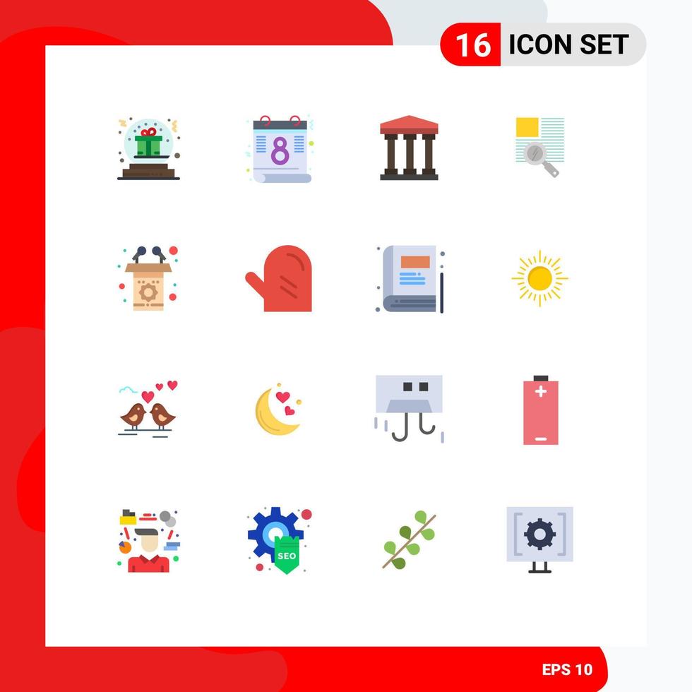 Modern Set of 16 Flat Colors Pictograph of rostrum podium user reading text Editable Pack of Creative Vector Design Elements