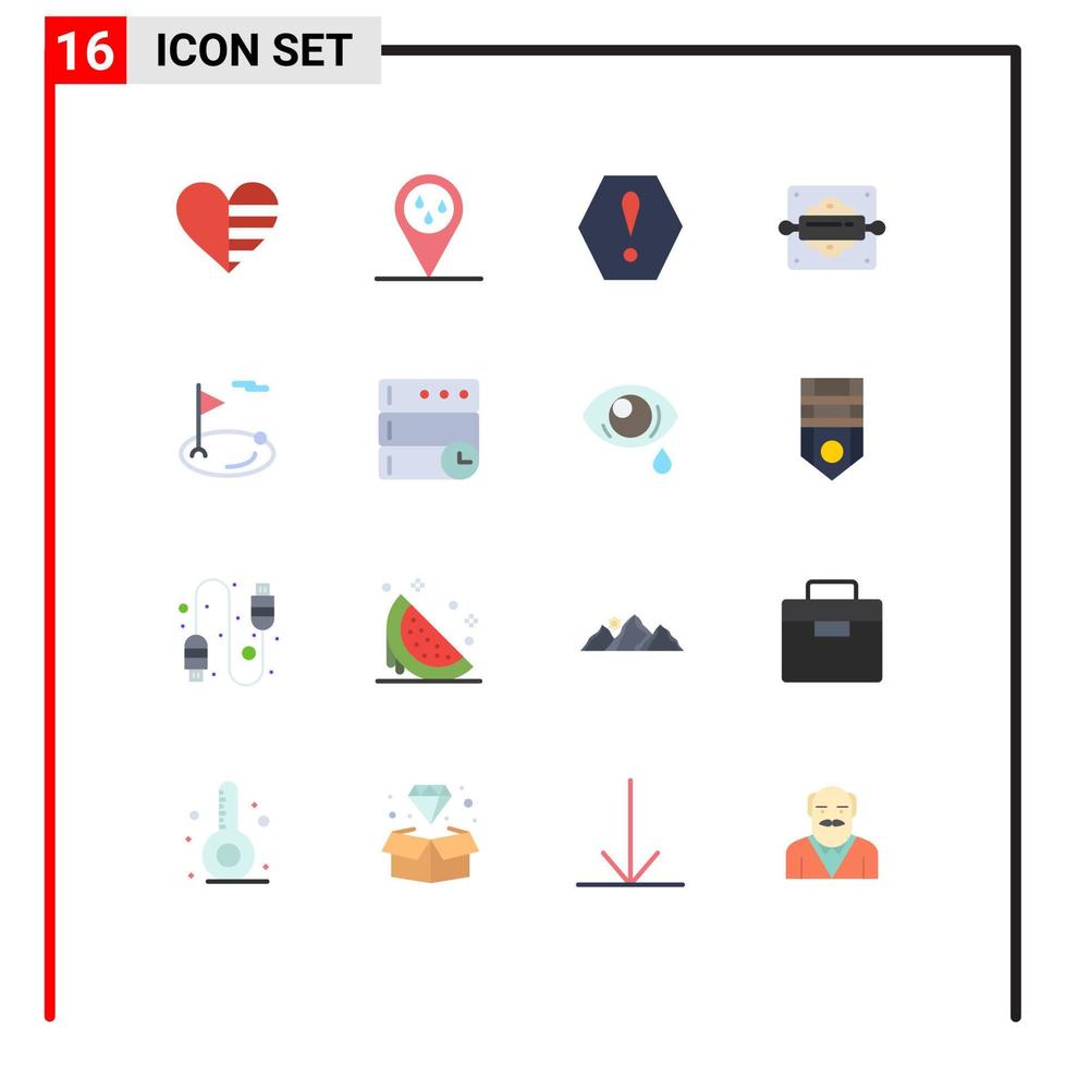 16 User Interface Flat Color Pack of modern Signs and Symbols of hole flag error bread rolling pin baking Editable Pack of Creative Vector Design Elements