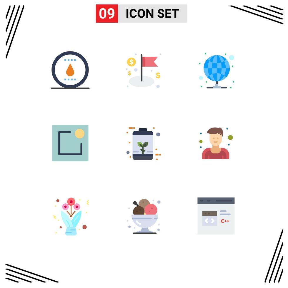 Group of 9 Modern Flat Colors Set for economic battery hosting notification activity Editable Vector Design Elements