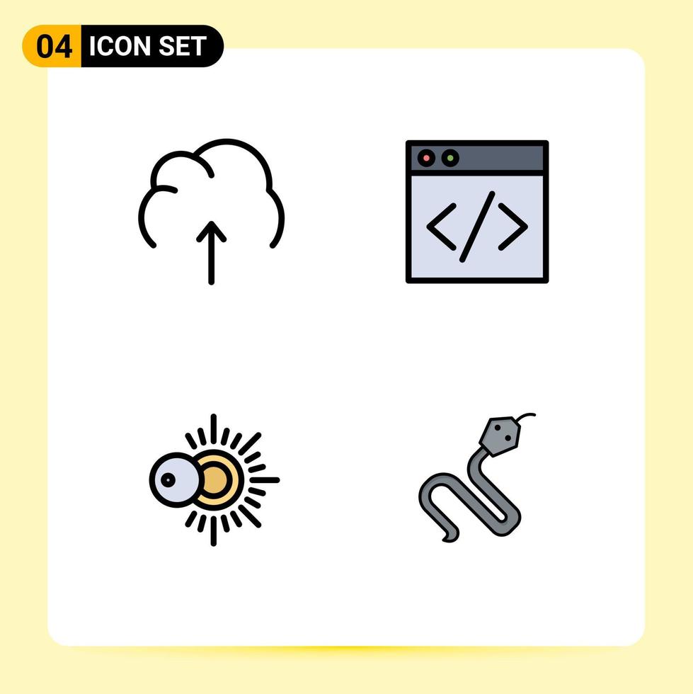 Mobile Interface Filledline Flat Color Set of 4 Pictograms of cloud sunny server server animal Editable Vector Design Elements