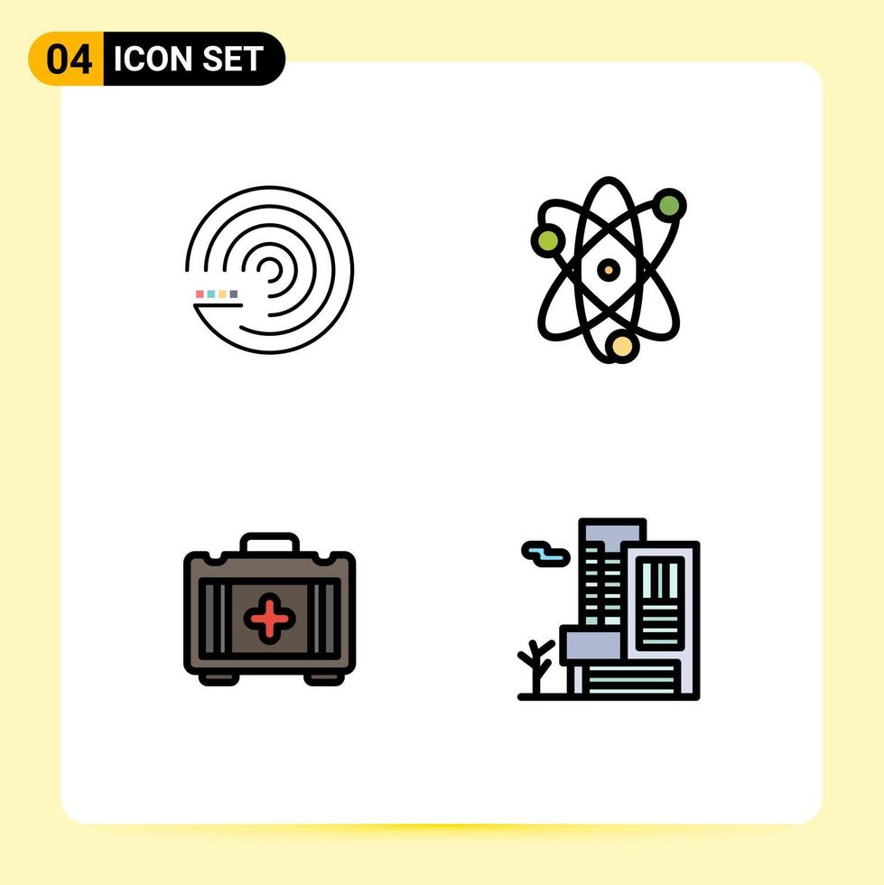 4 Universal Filledline Flat Color Signs Symbols of forecasting bag scince science office Editable Vector Design Elements
