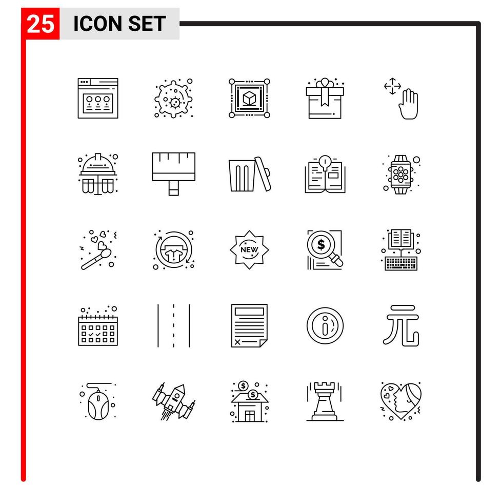 25 User Interface Line Pack of modern Signs and Symbols of test up cube hand cursor gift Editable Vector Design Elements